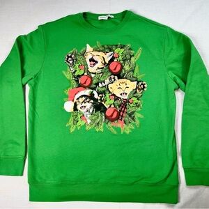 CELEBRATE TOGETHER GREEN CAT CHRISTMAS SWEATSHIRT (PLAYS CHRISTMAS MUSIC) SZ XL